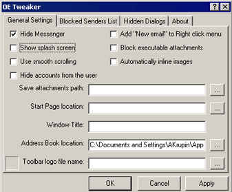 Outlook Express Tweaker 1.01