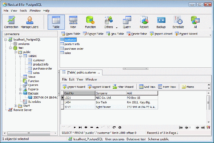 Navicat PostgreSQL GUI screenshot
