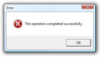 Error: The operation completed successfully